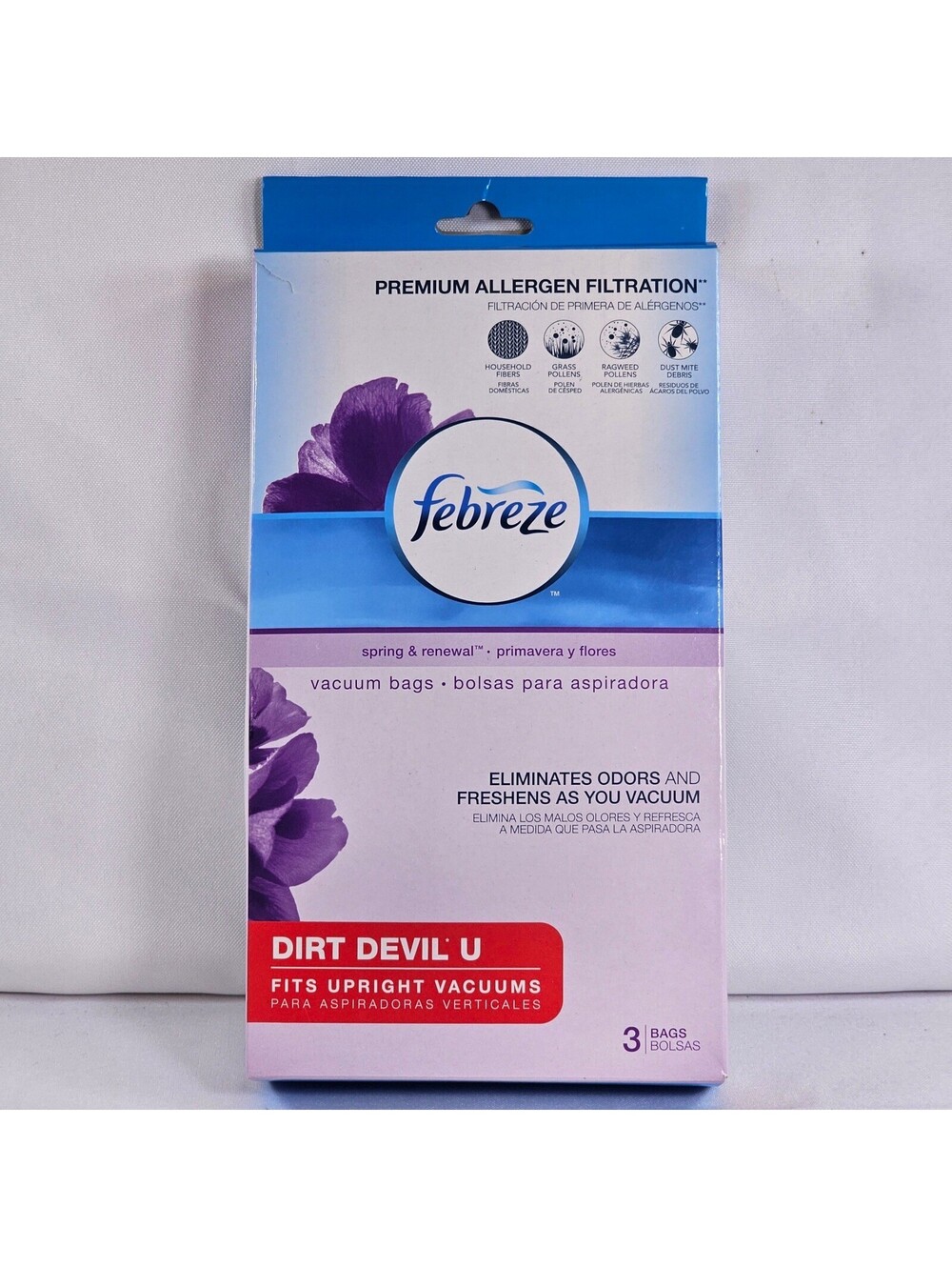 Febreze Dirt Devil Type U Vacuum Bags Spring & Renewal 3pk Premium Allergen